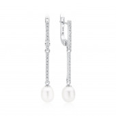 Cercei argint lungi cu perle naturale albe si cristale cu tortita DiAmanti SK22222EL-W-G